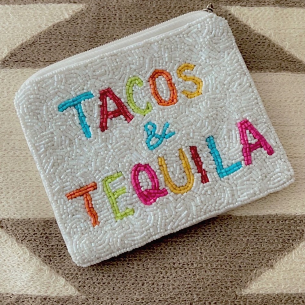 SOLD Tacos & Tequila beaded pouchette